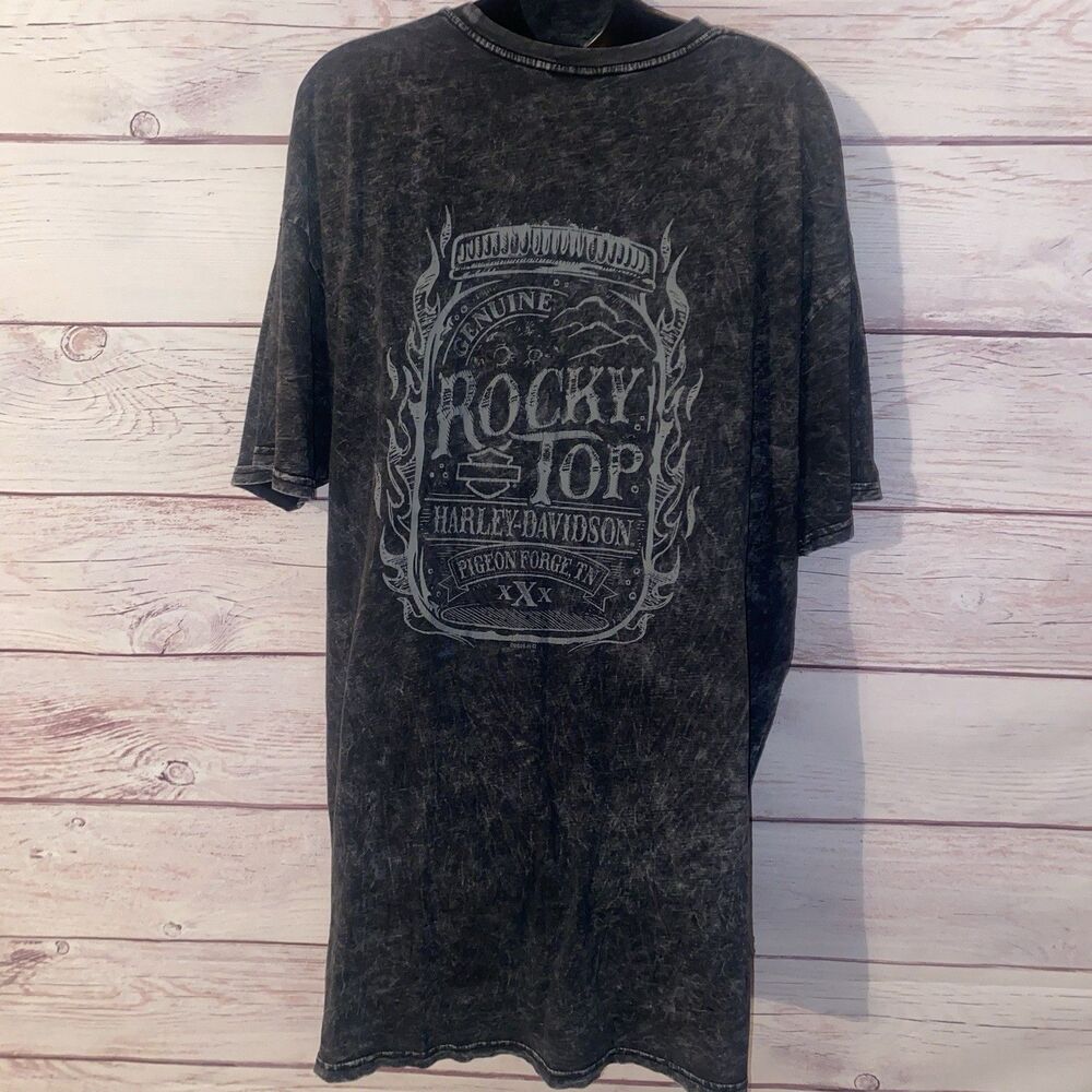 Harley Davidson T Shirt Mens 2XL Black Acid Wash Graphic Pigeon Forge TN B10